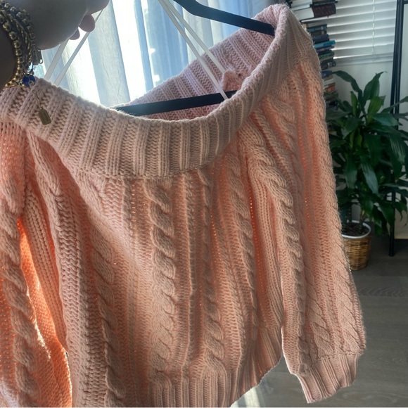 Light Pink Off-Shoulder Knit Sweater - Picture 3 of 3